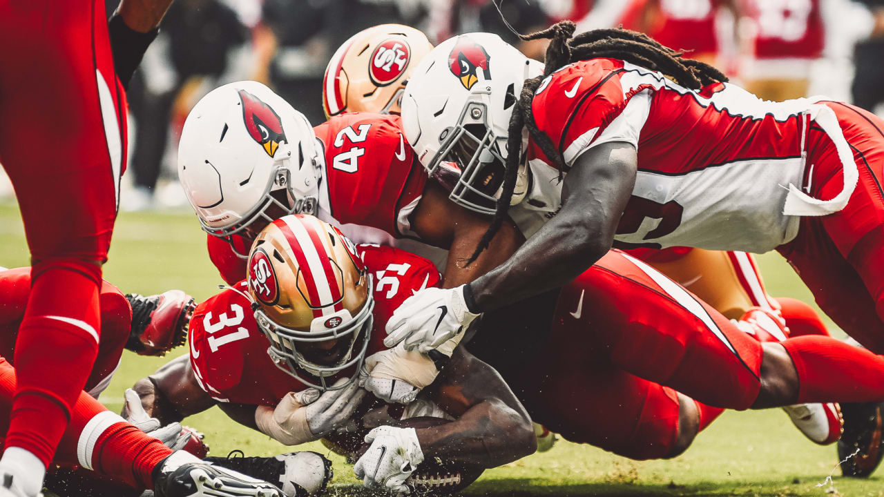 Members of the Jacksonville Jaguars defense celebrate an interception in  the end zone during the first half of an NFL football game against the  Arizona Cardinals, Sunday, Sept. 26, 2021, in Jacksonville