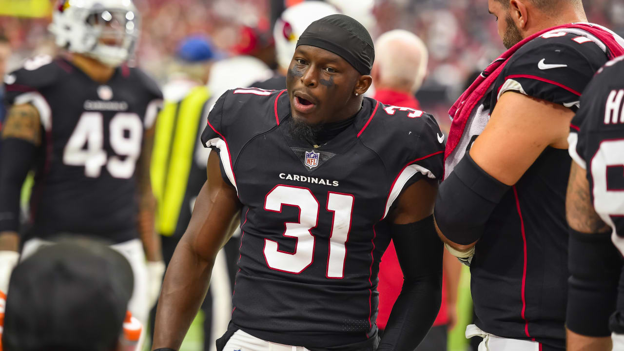 DENVER, CO - DECEMBER 18: Arizona Cardinals linebacker Myjai Sanders (41)  and safety Chris Banjo (31