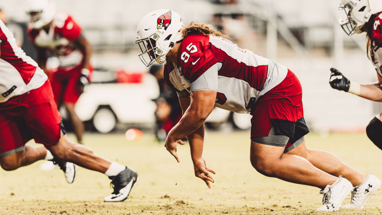 Arizona Cardinals defensive tackle Leki Fotu (95) warms up before