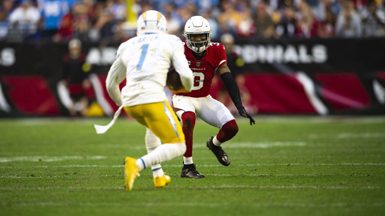 NFC strong safety Budda Baker of the Arizona Cardinals (3) celebrates an  interception with NFC …