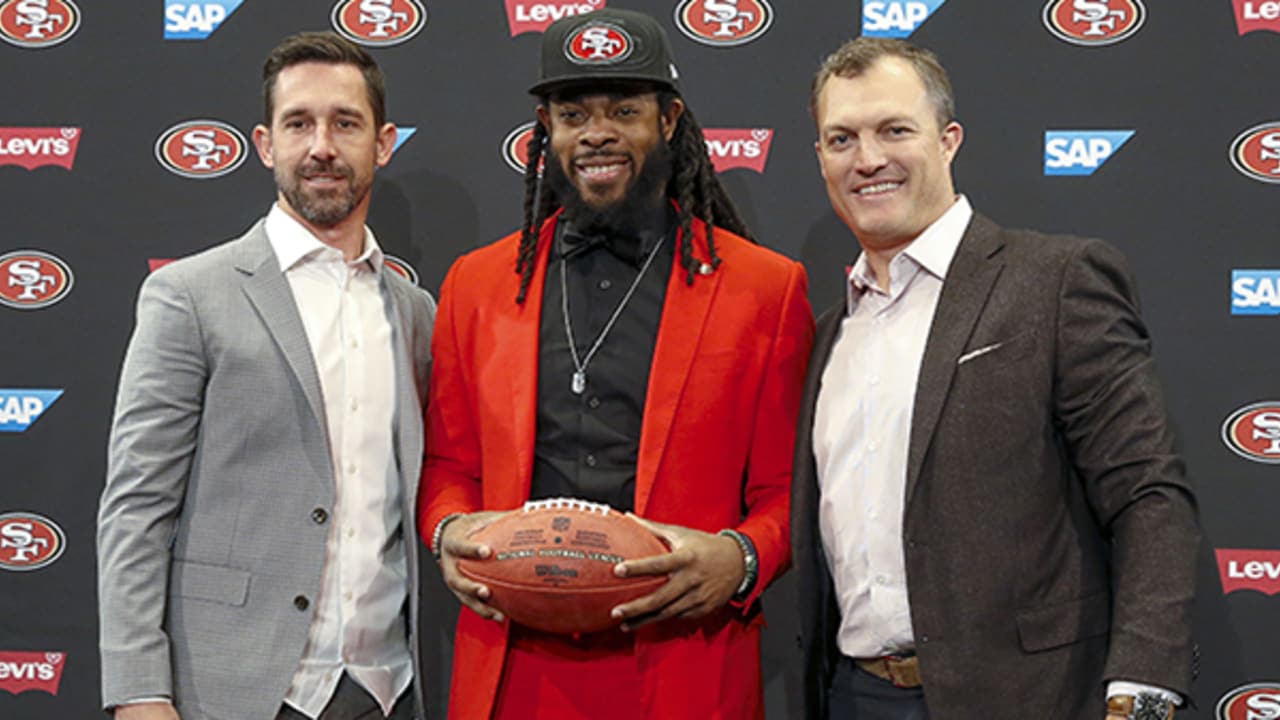 San Francisco 49ers head coach Kyle Shanahan fist pumps his