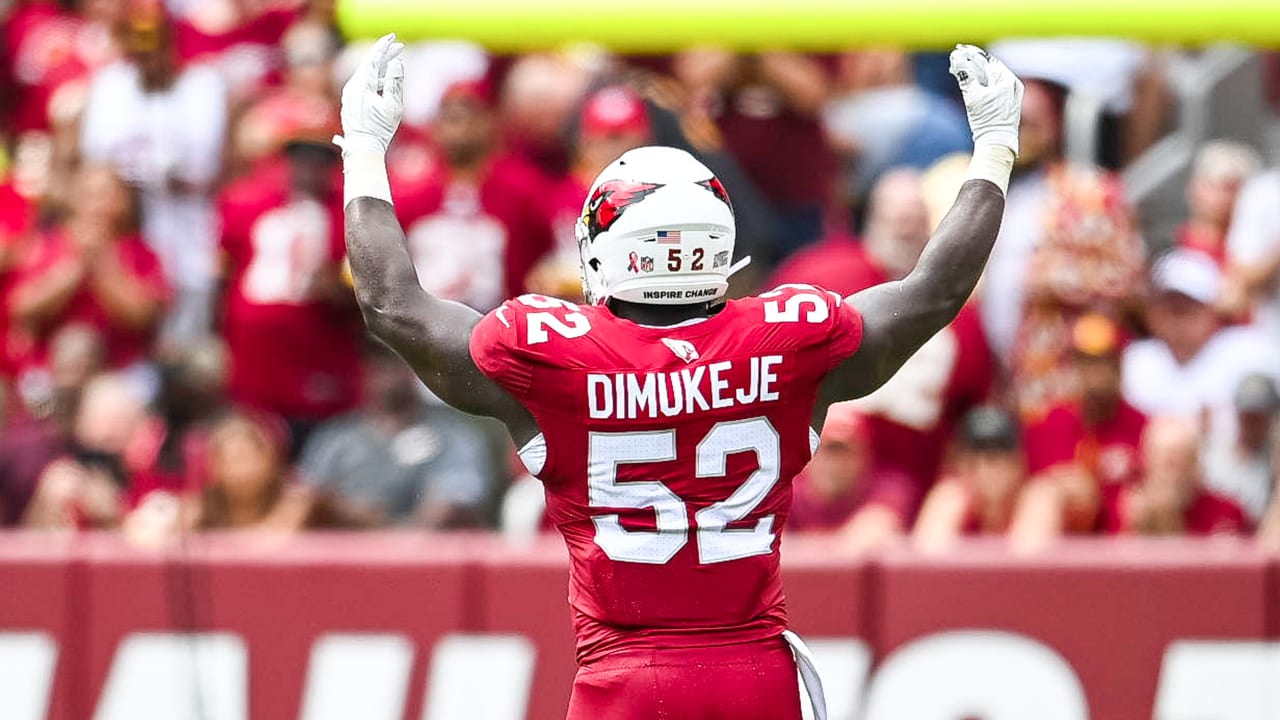 Arizona Cardinals linebacker Victor Dimukeje runs upfield against