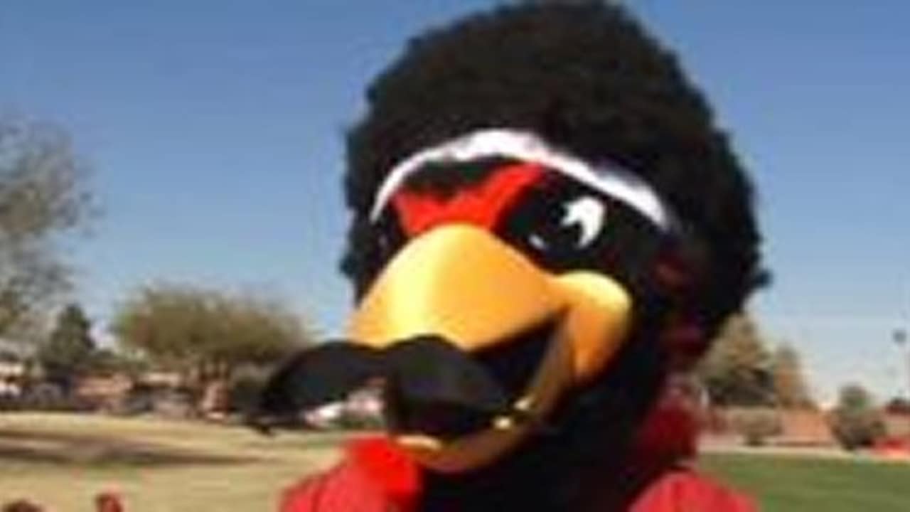 Arizona Cardinals Mascot Big Red playing softball.