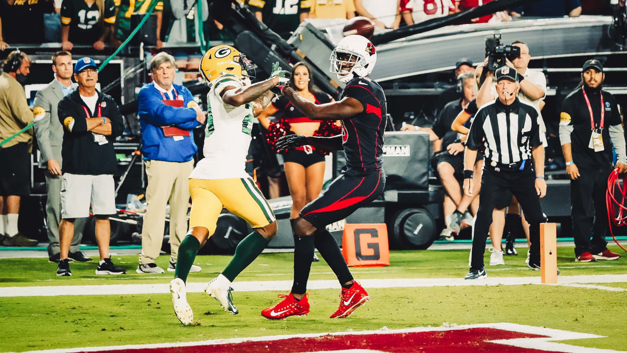 Arizona Cardinals wide receiver A.J. Green (18) is tackled by Cleveland  Browns cornerback Greedy Williams (26) after a pass reception during the  second half of an NFL football game, Sunday, Oct. 17