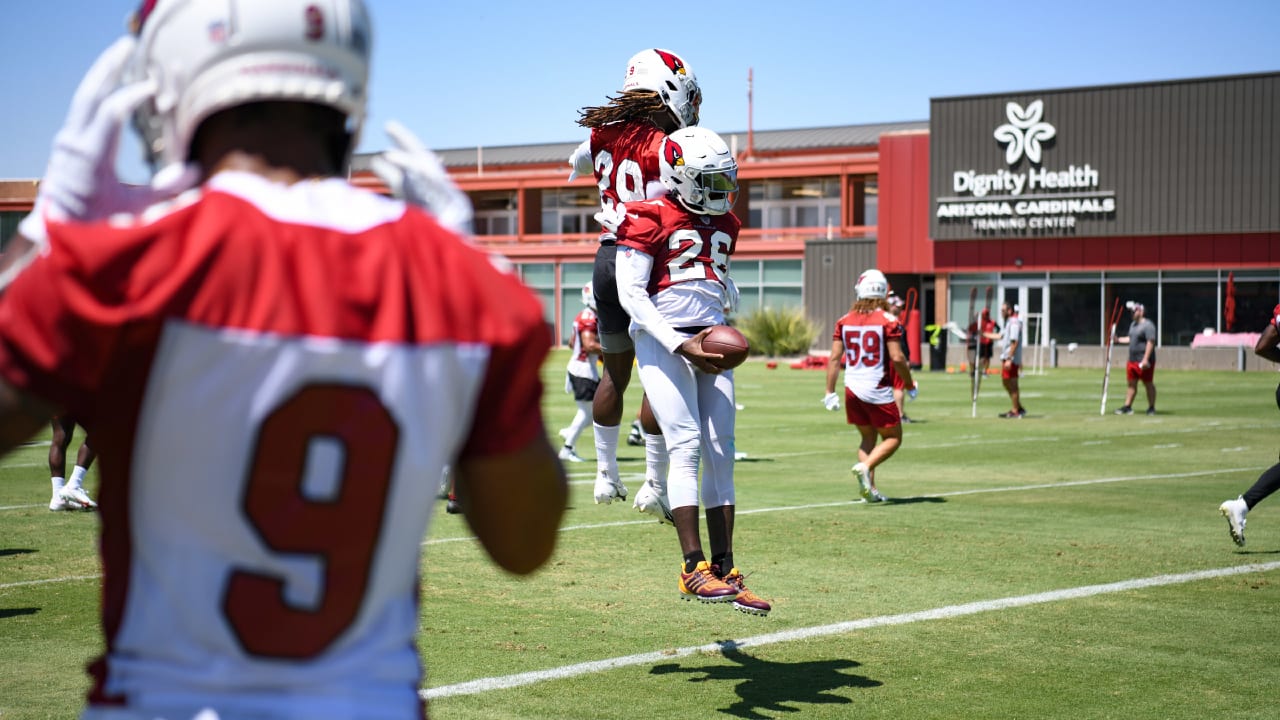 Arizona Cardinals running back Darrel Williams runs with the ball after  making a catch as he takes part in drills during the NFL football team's  training camp at State Farm Stadium, Tuesday