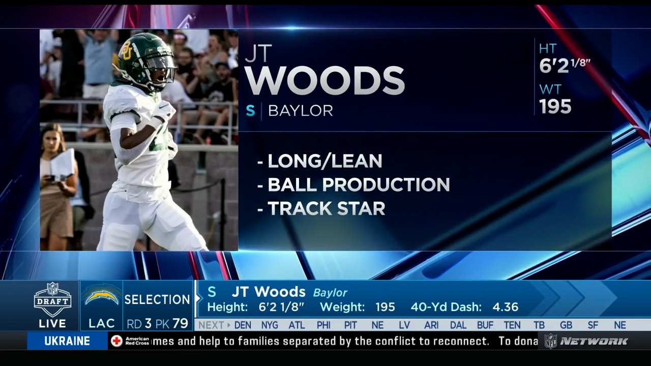 2022 Draft: Chargers Select Safety JT Woods, Baylor, Round 3, Pick 79