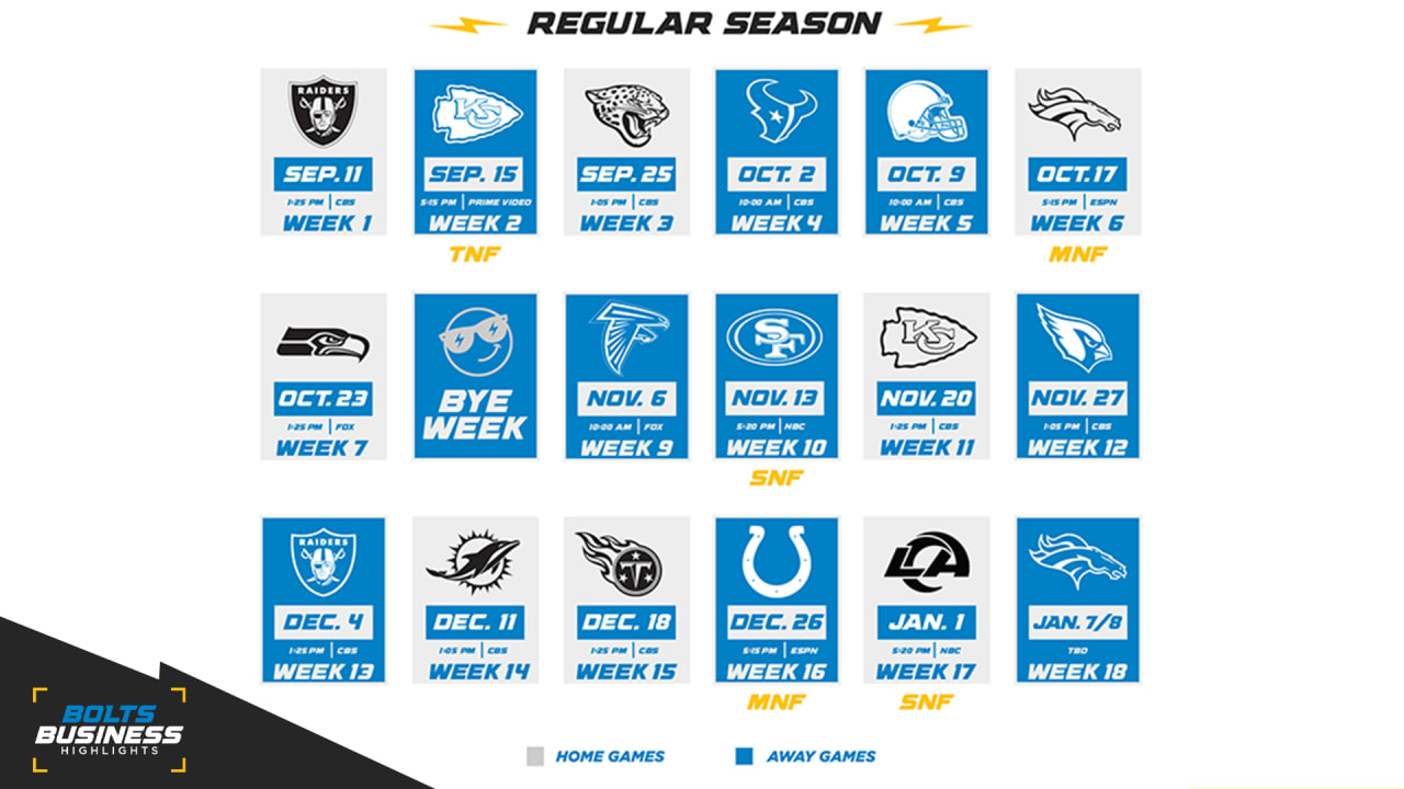 2021 Los Angeles Chargers Schedule Release — Charged Up Bolts