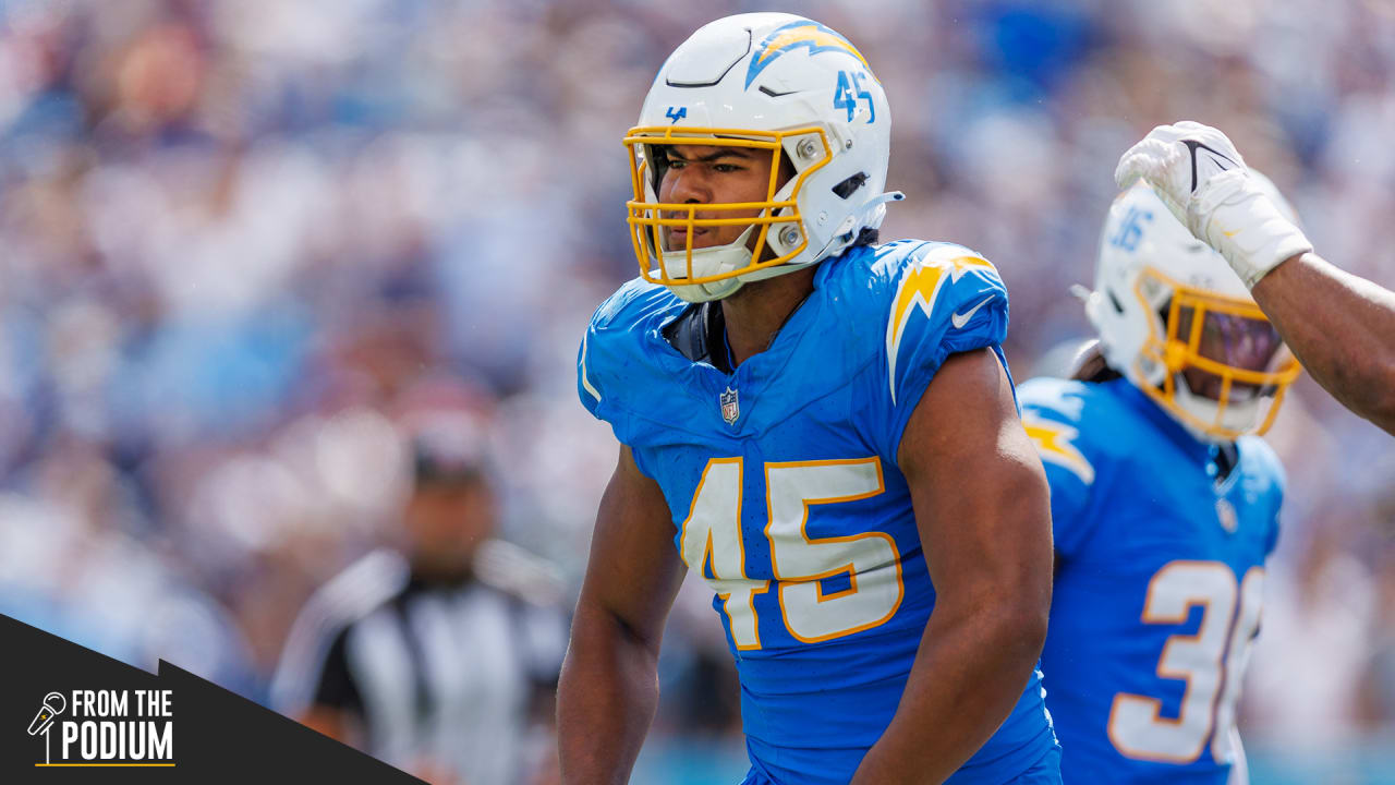 Los Angeles Chargers linebacker Tuli Tuipulotu (45) runs during an