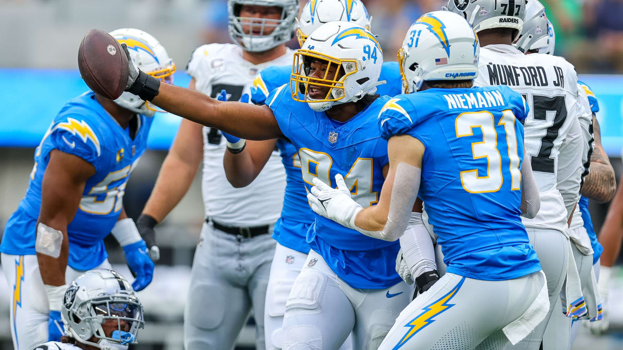 Los Angeles Chargers safety Derwin James Jr. (3) in action during an NFL  football game against the Las Vegas Raiders, Sunday, September 11, 2022 in  Inglewood, Calif. The Chargers defeated the Raiders