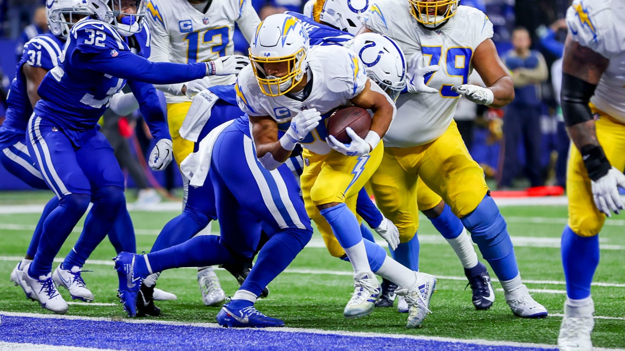 October 2, 2022: Los Angeles Chargers running back Austin Ekeler (30) runs  for a touchdown after making a catch during the 4th quarter of an NFL  football game between the Los Angeles