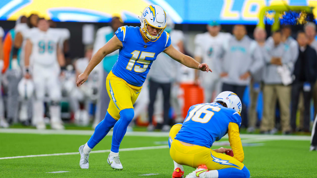 Cameron Dicker Los Angeles Chargers Game-Used #15 White Jersey vs. Arizona  Cardinals on November 27 2022