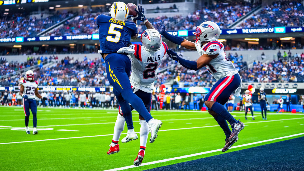 Wide receiver Joshua Palmer of the Los Angeles Chargers catches a