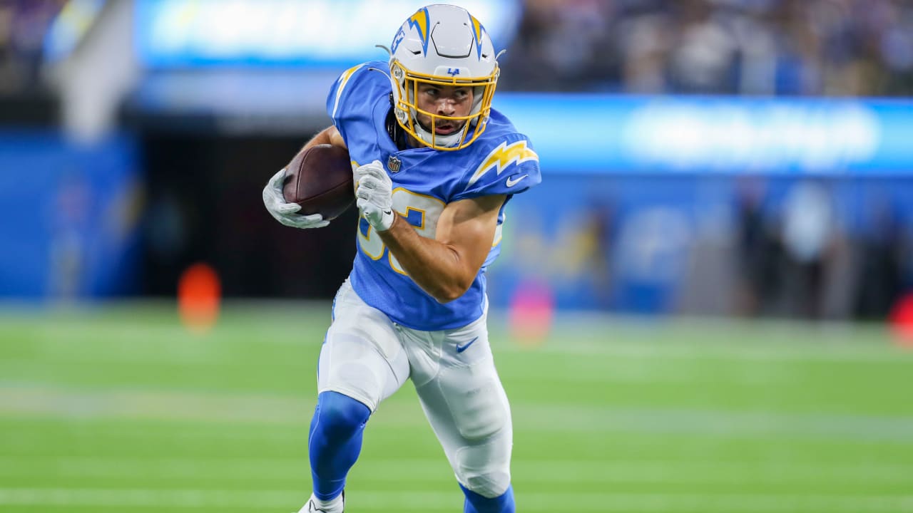 Los Angeles Chargers Michael Bandy (83) is tackled by Los Angeles Rams  linebacker Anthony Hines III (57) in the second half during an NFL  preseason Football Game Saturday, Aug. 13, 2022, in