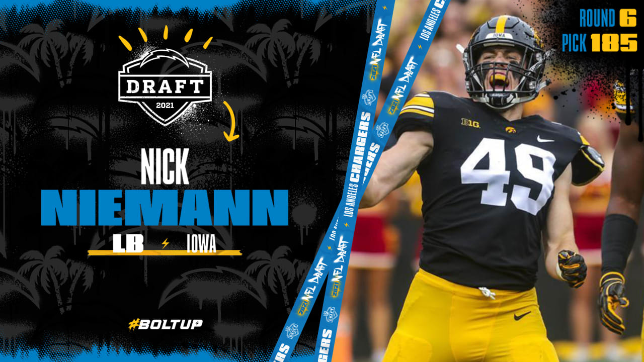 2021 NFL Draft: Chargers Select Linebacker Nick Niemann, Iowa, Round 6,  Pick 185