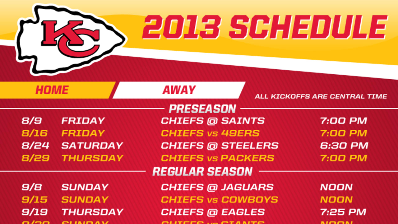 Chiefs 2013 Schedule Announced