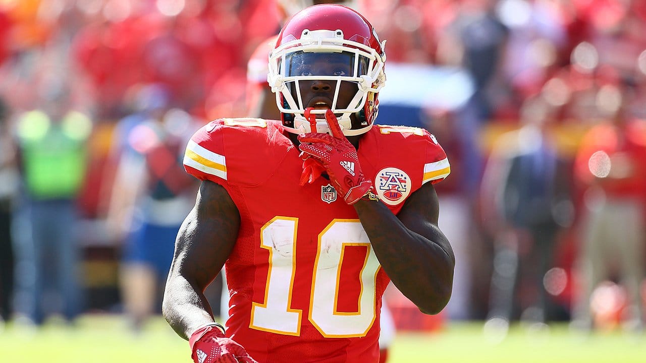 Kansas City Chiefs wide receiver Tyreek Hill with a spin move for an 18-yar...