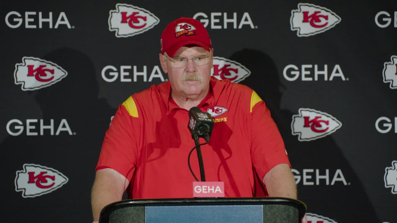 Kansas City Chiefs head coach Andy Reid looks at a replay during an NFL  football game against the Buffalo Bills Sunday, Oct. 16, 2022, in Kansas  City, Mo. (AP Photo/Ed Zurga Stock