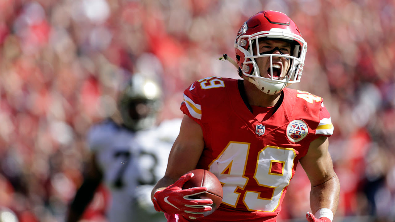 Kansas City Chiefs free safety Husain Abdullah carries the ball after  intercepting a pass and running it back 39 yards for a touchdown during the  fourth quarter of an NFL football game