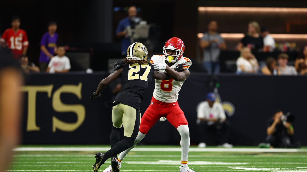 Kansas City Chiefs running back Isiah Pacheco bulldozes and spins off a  defender for an 11-yard gain