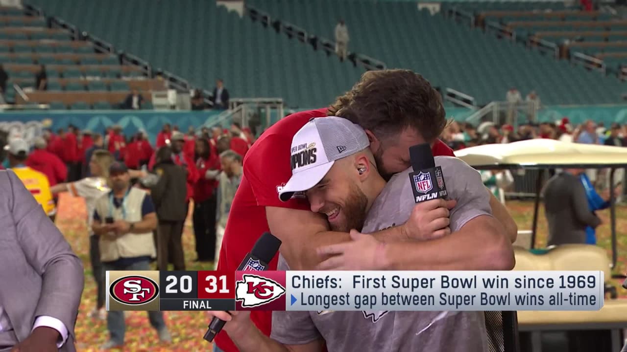 Jason Kelce Crashes Brother Travis Kelce's Postgame Interview after Super  Bowl