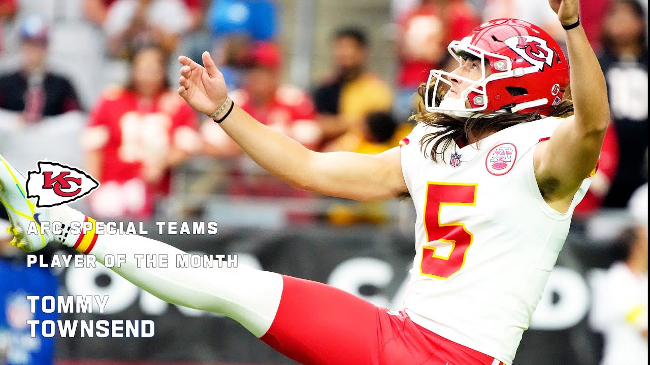 Kansas City Chiefs punter Tommy Townsend during pre-game warmups before the  NFL AFC Championship football game against the Cincinnati Bengals, Sunday,  Jan. 30, 2022 in Kansas City, Mo.. (AP Photos/Reed Hoffmann Stock