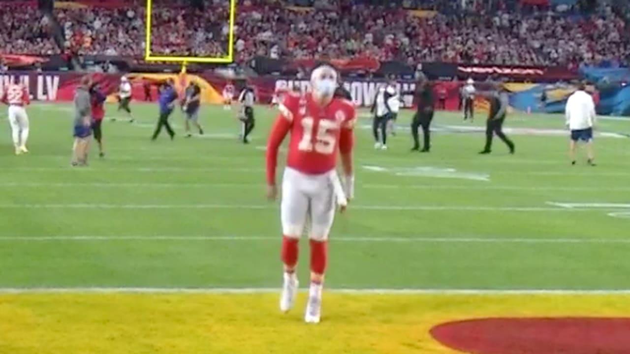 Kansas City Chiefs quarterback Patrick Mahomes pumps up the crowd