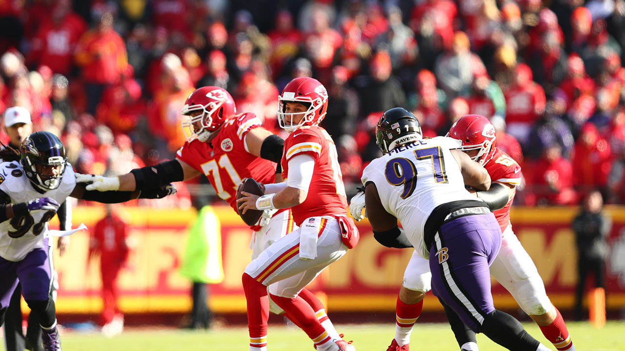 Kansas City Chiefs quarterback Patrick Mahomes looks to pass