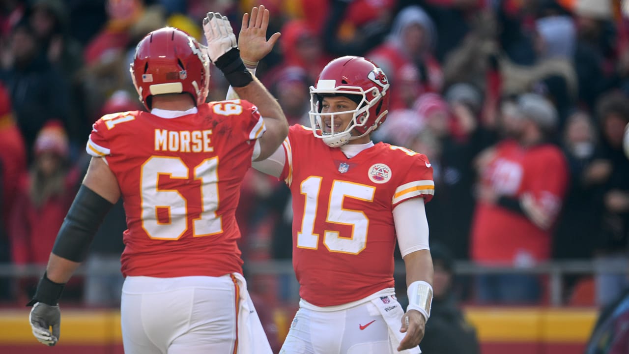 Kansas City Chiefs quarterback Patrick Mahomes and wide receiver Tyreek Hill  walk off the field together after Hill scored on a pass from Mahomes in the  fourth quarter against the Carolina Panthers