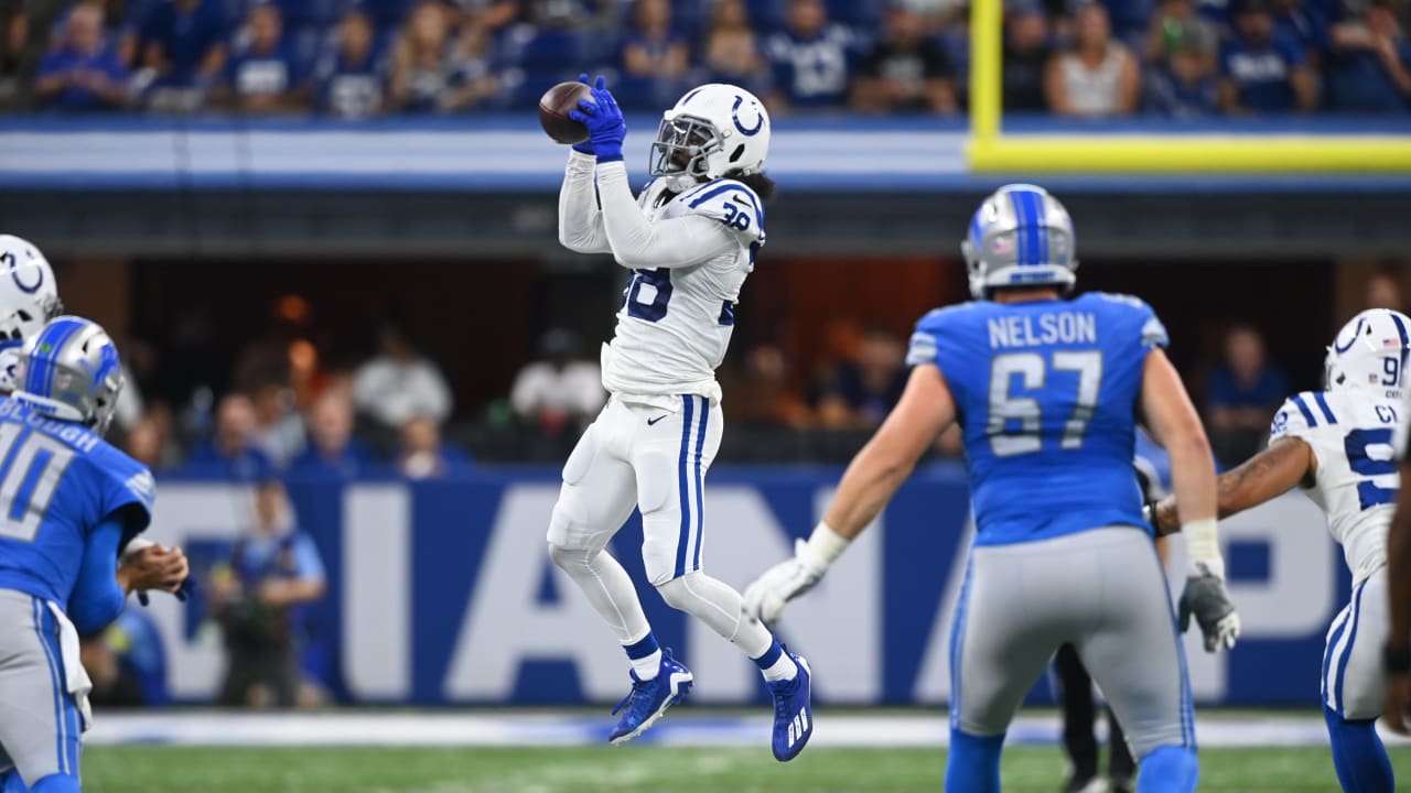 Forrest Rhyne of the Indianapolis Colts celebrates his touchdown