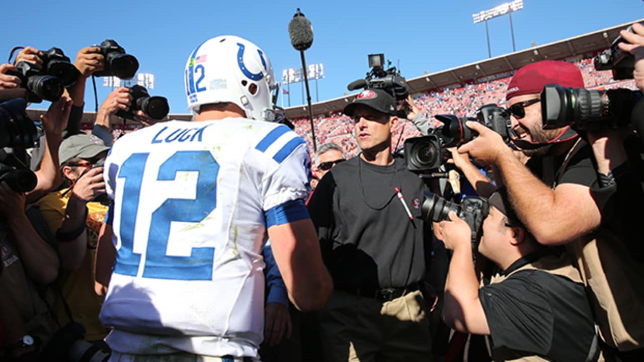 Jim Harbaugh Wearing An Andrew Luck Jersey?