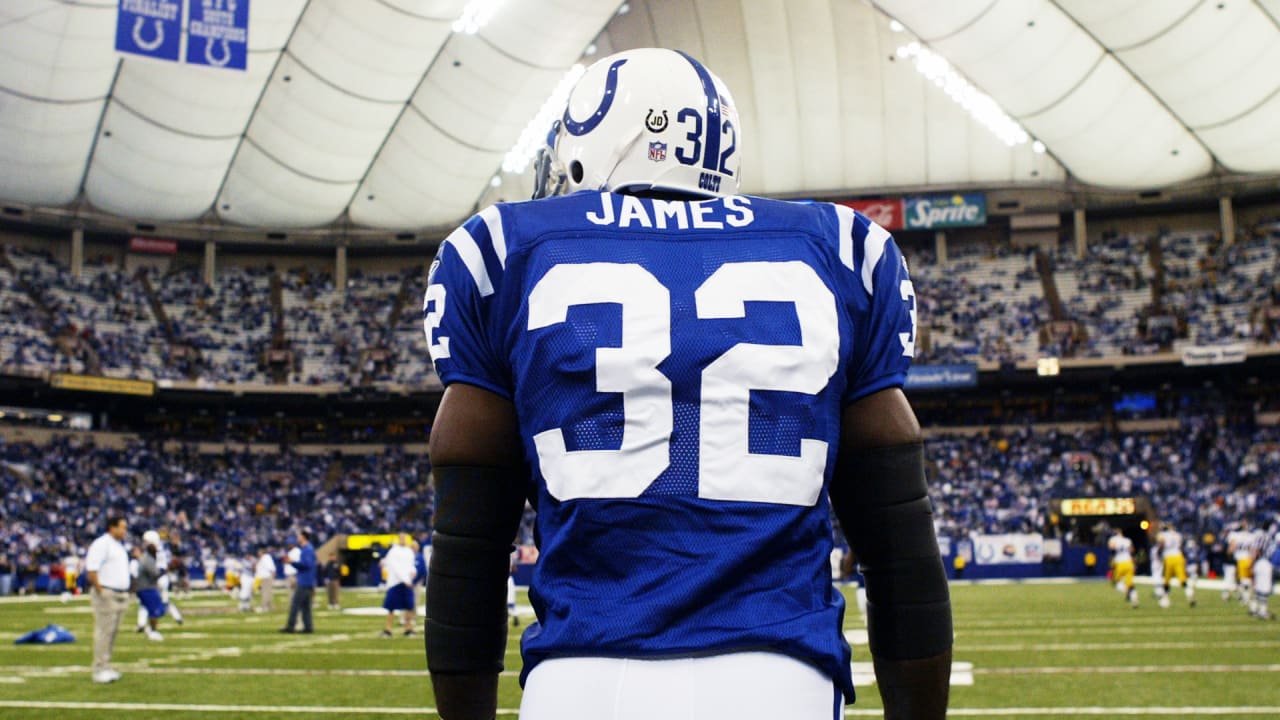 Running back Edgerrin James of the Indianapolis Colts looks on