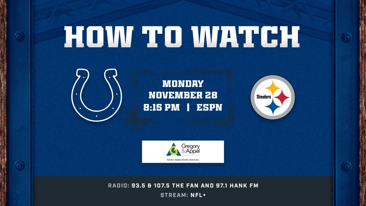 Watch & Listen Live: Pittsburgh Steelers at Indianapolis Colts (Monday Night Football)