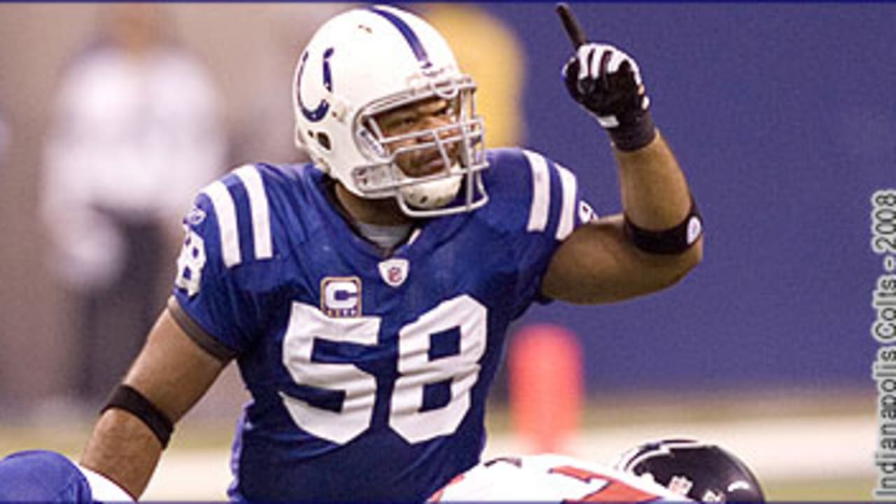 Gary Brackett of the Indianapolis Colts celebrates after a defensive