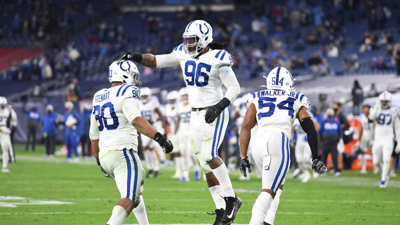 Indianapolis Colts defensive tackle Denico Autry celebrates a sack