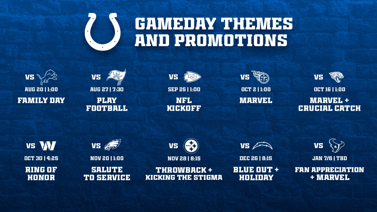 Just Announced: 2022 Colts Gameday Themes and Promotions - BVM Sports