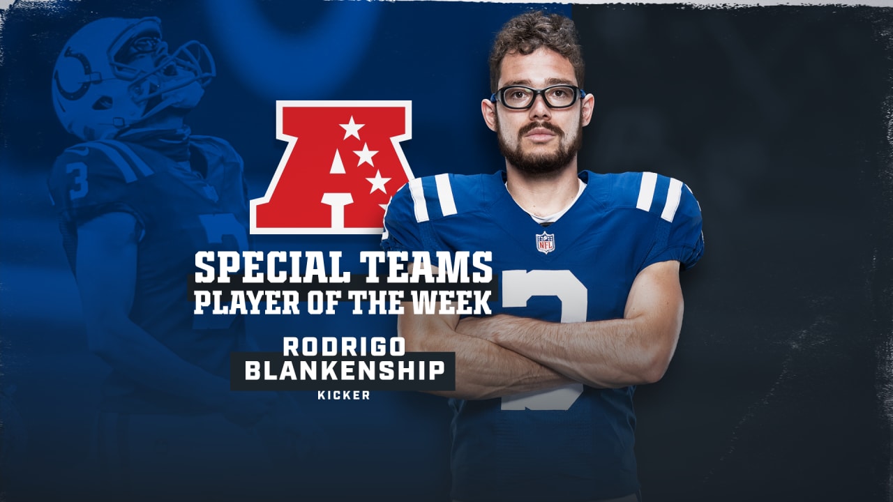 Colts kicker Rodrigo Blankenship has been named the AFC's Special Teams  Player of the Week for Week 11