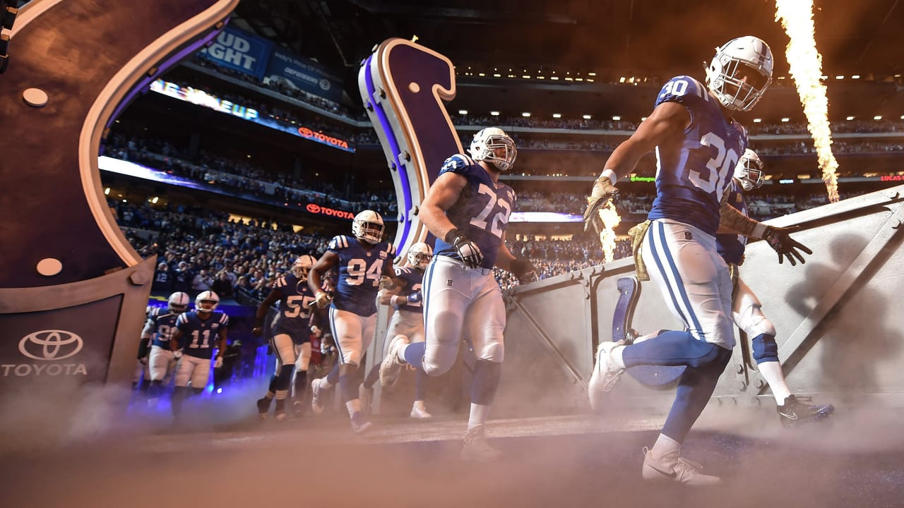 Indianapolis Colts defensive tackle Tyquan Lewis (94) warms up before an  NFL football game against the