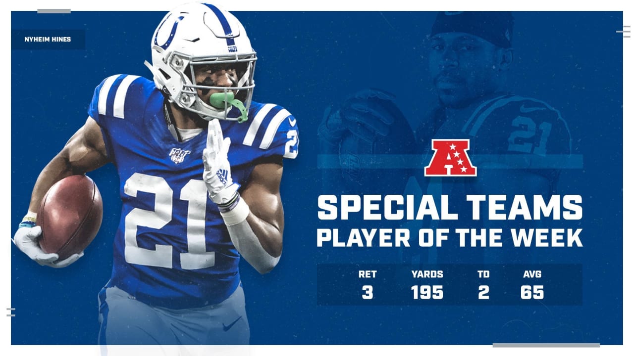 Colts' Nyheim Hines names AFC Special Teams Player of the Week