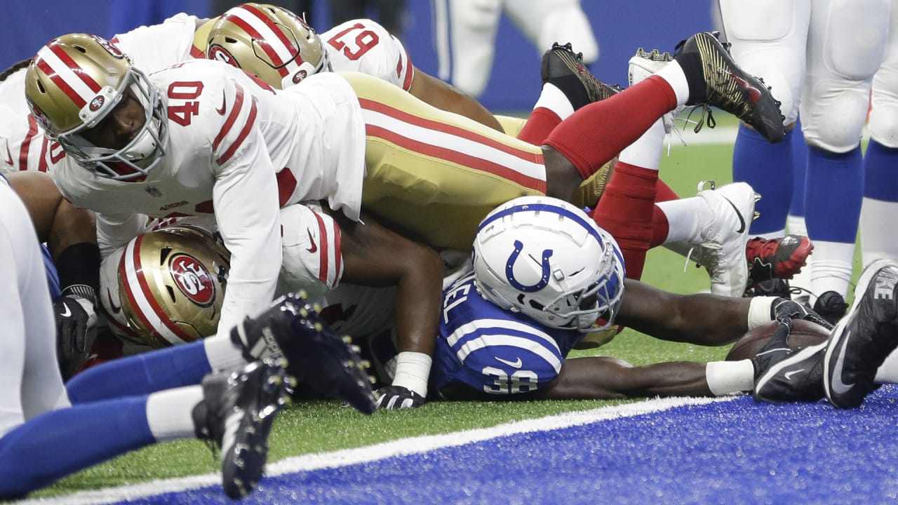 Indianapolis Colts defensive end Ryan Delaire (75) sacks San