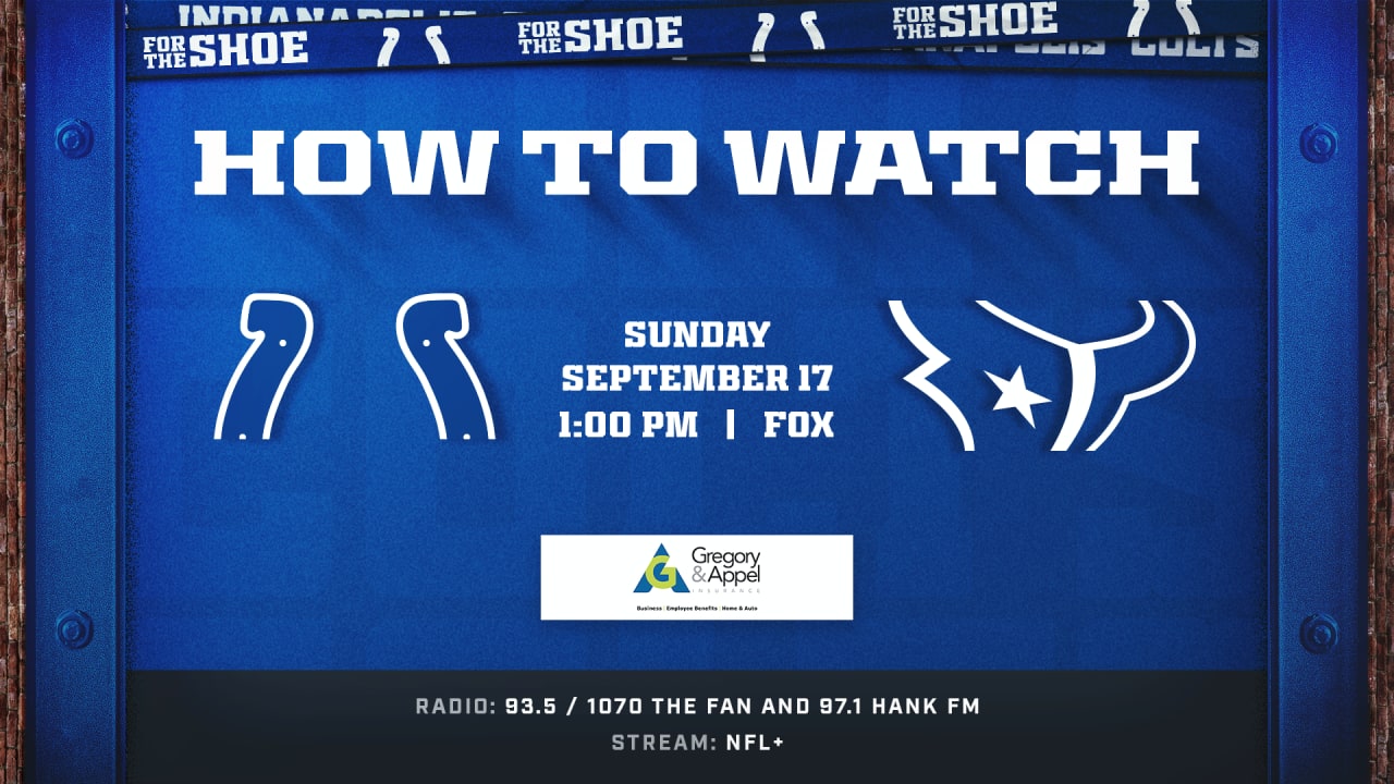 Indianapolis Colts at Houston Texans (Week 2) kicks off at 1:00 p.m.