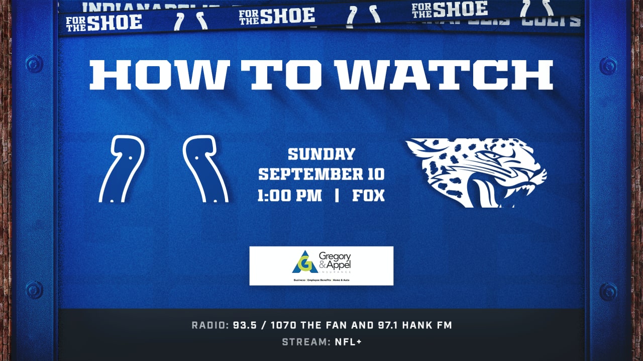 Jacksonville Jaguars at Indianapolis Colts (Week 1) kicks off at 1:00 p.m.  ET this Sunday and is available to watch on FOX.
