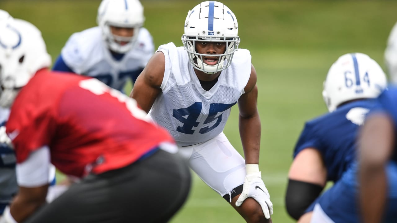 E.J. Speed of the Indianapolis Colts runs during an NFL game