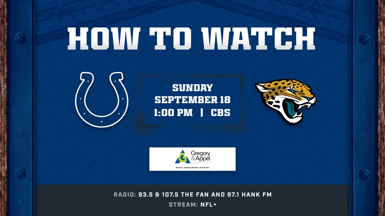 Indianapolis Colts at Jacksonville Jaguars (Week 2) kicks off at 1:00 p.m.  ET this Sunday and is available to watch on CBS and NFL+.