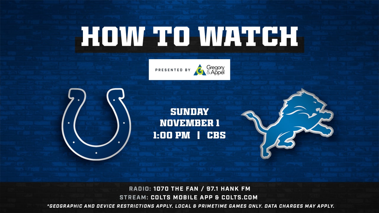 Indianapolis Colts at Detroit Lions (Week 7) kicks off at 1:00