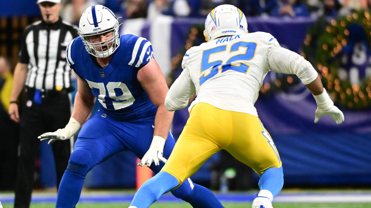 Indianapolis Colts tackle Bernhard Raimann (79) walks to the huddle during  an NFL football game against the Detroit Lions, Saturday, Aug. 20, 2022, in  Indianapolis. (AP Photo/Zach Bolinger Stock Photo - Alamy