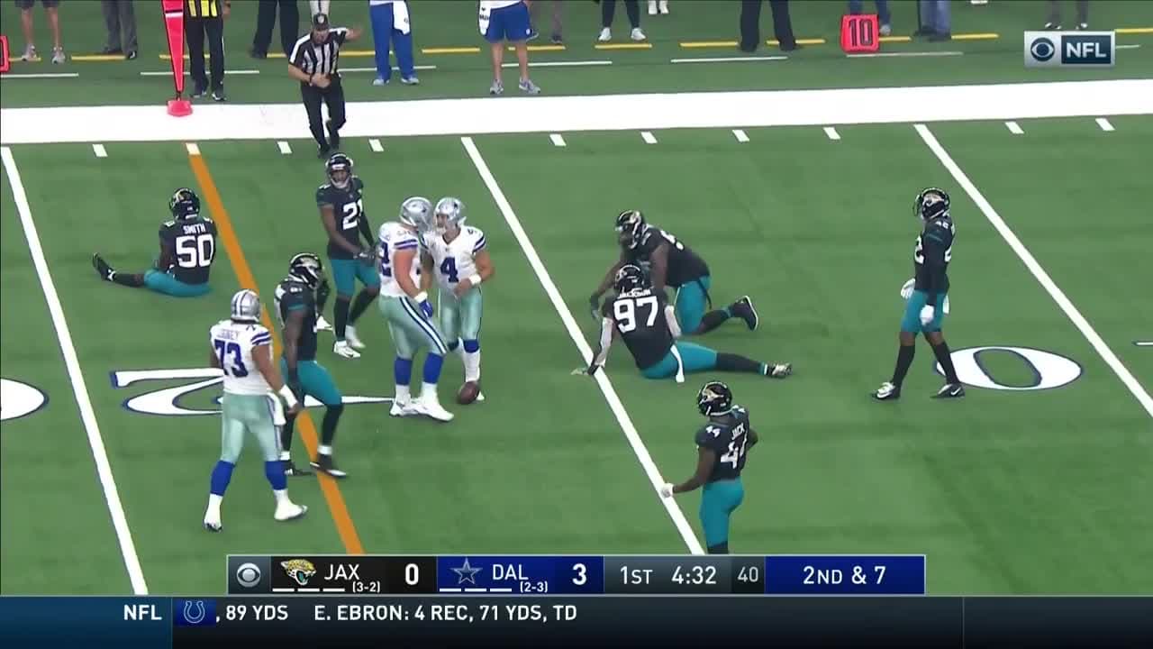 Prescott Catches His Bounced Fumble For A First Down