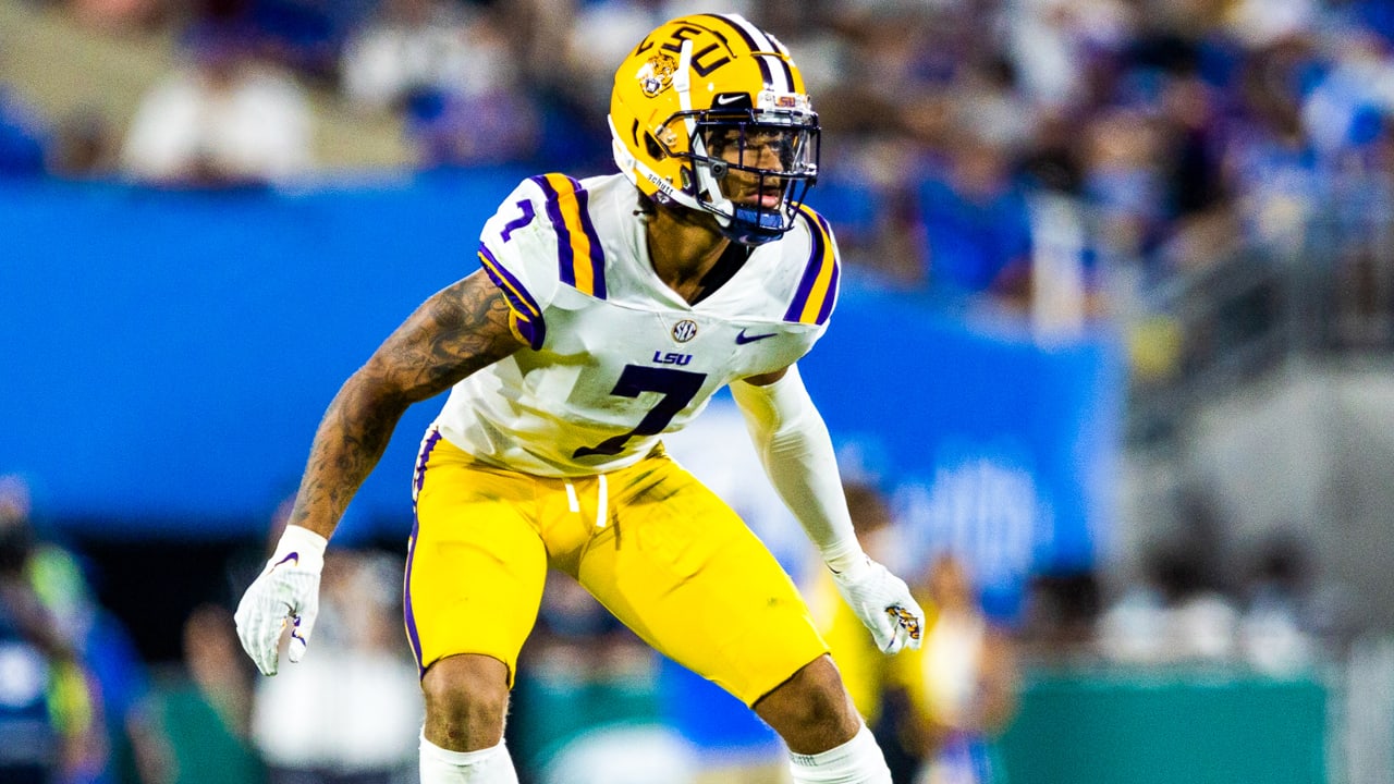 Derek Stingley Jr. LSU Tigers Unsigned Stares Down Field