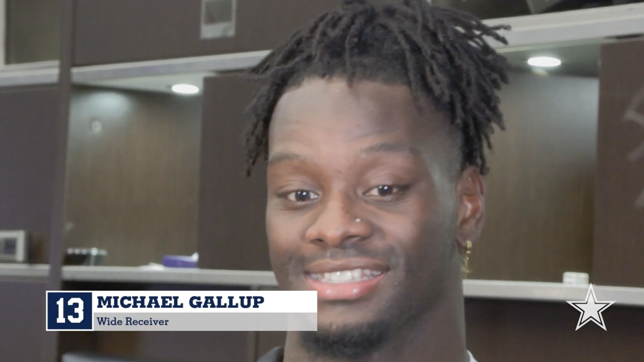 Wide receiver Michael Gallup of the Dallas Cowboys smiles