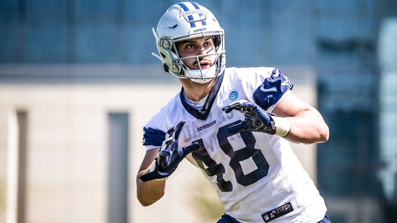 Dallas Rookie Tight end Jake Ferguson hauls in pass at practice