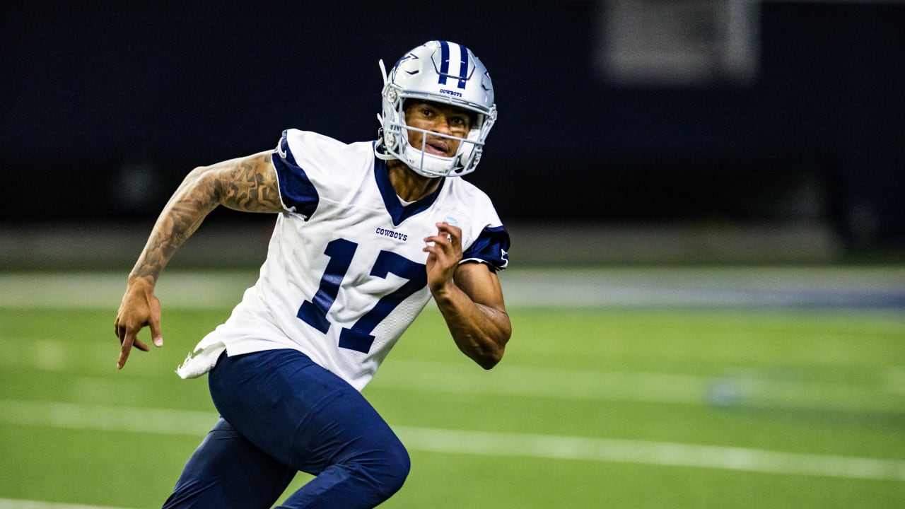 Dallas Cowboys wide receiver Dennis Houston (17) runs after a catch during  NFL football practice at the team's training facility in Frisco, Texas,  Thursday, May 25, 2023. (AP Photo/Michael Ainsworth Stock Photo - Alamy